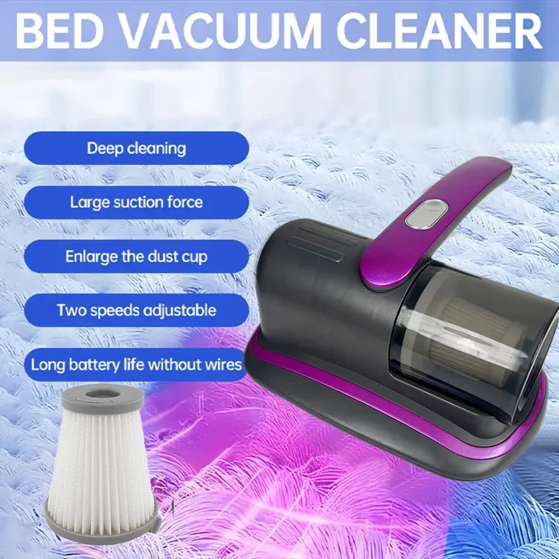 Wireless Handheld Mattress Vacuum Cleaner, Equipped with UV-C Lamp, HEPA Filter, 20KPa, Suitable for Beds, Sofas, Car Seats