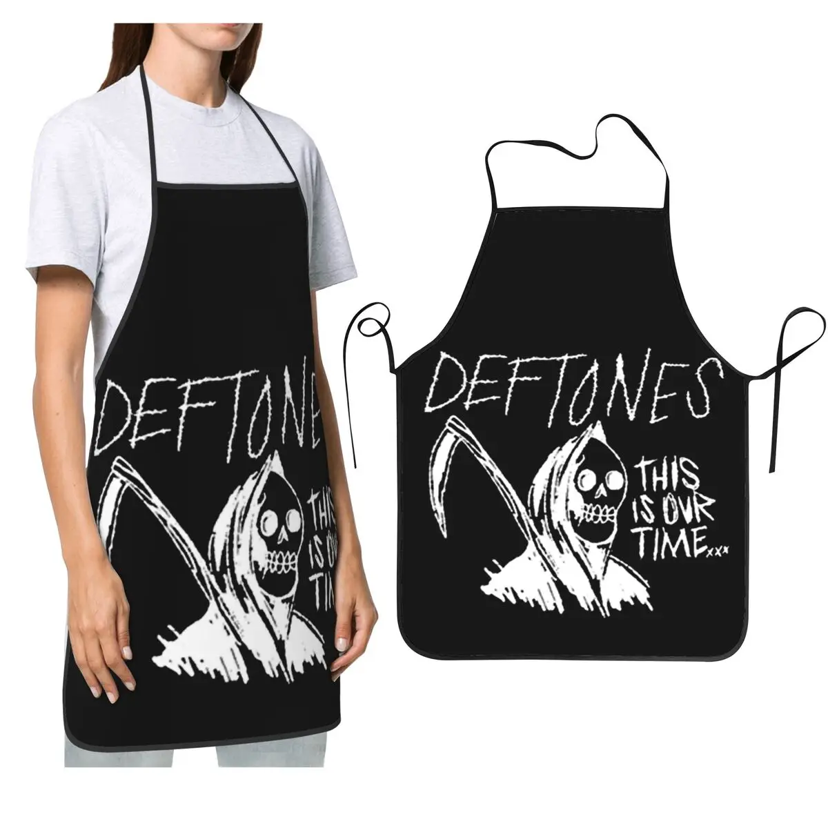 

Металлические фартуки Deftones в стиле панк-рок, фартуки для шеф-повара, кулинарии, кухни, нагрудник без рукавов, кухонный сарафан для уборки для женщин и мужчин, живопись