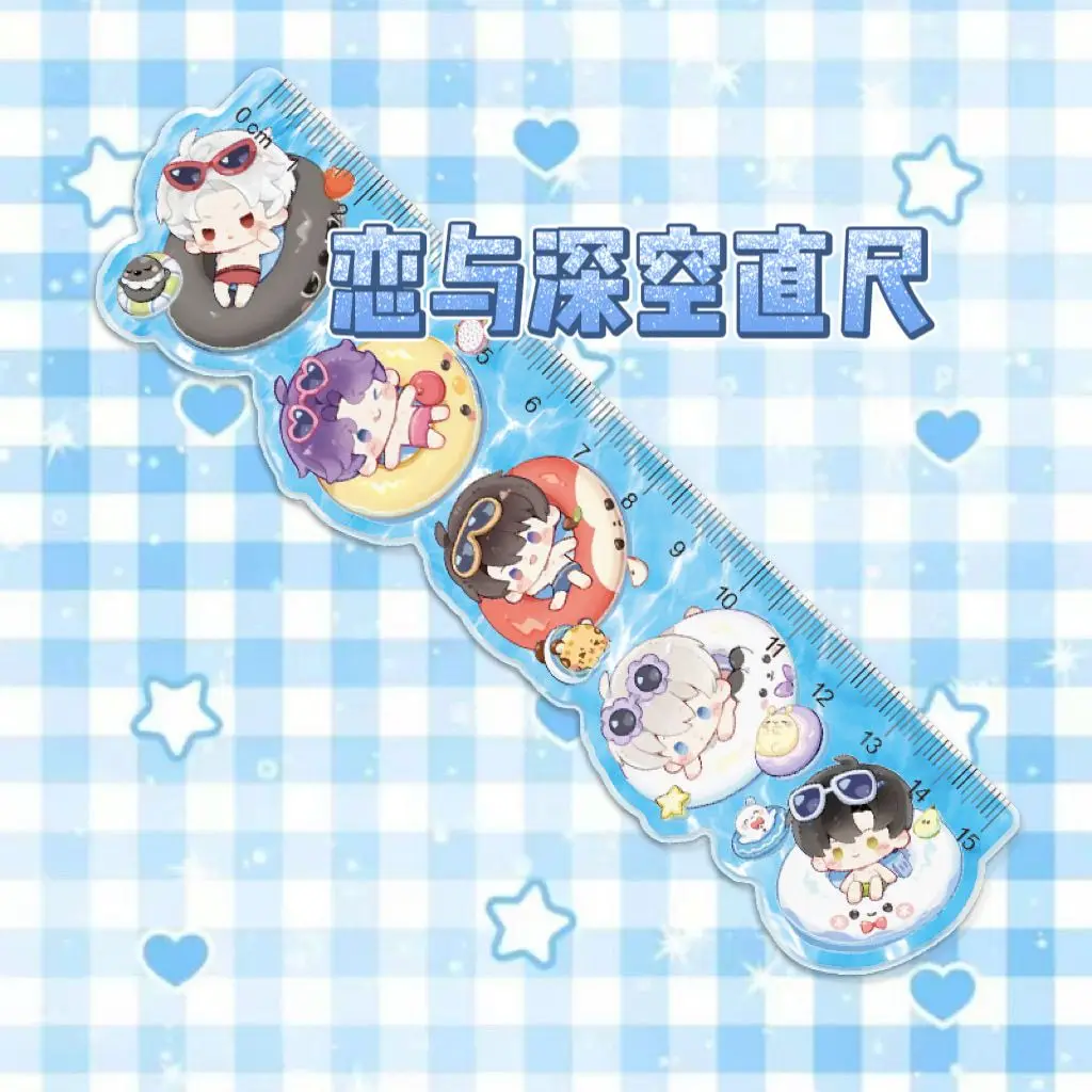 Love and Deepspace Chibi Acrylic Ruler Xavier Zayne Rafayel Caleb Sylus Transparent 15cm Cute Student Stationery Supplies
