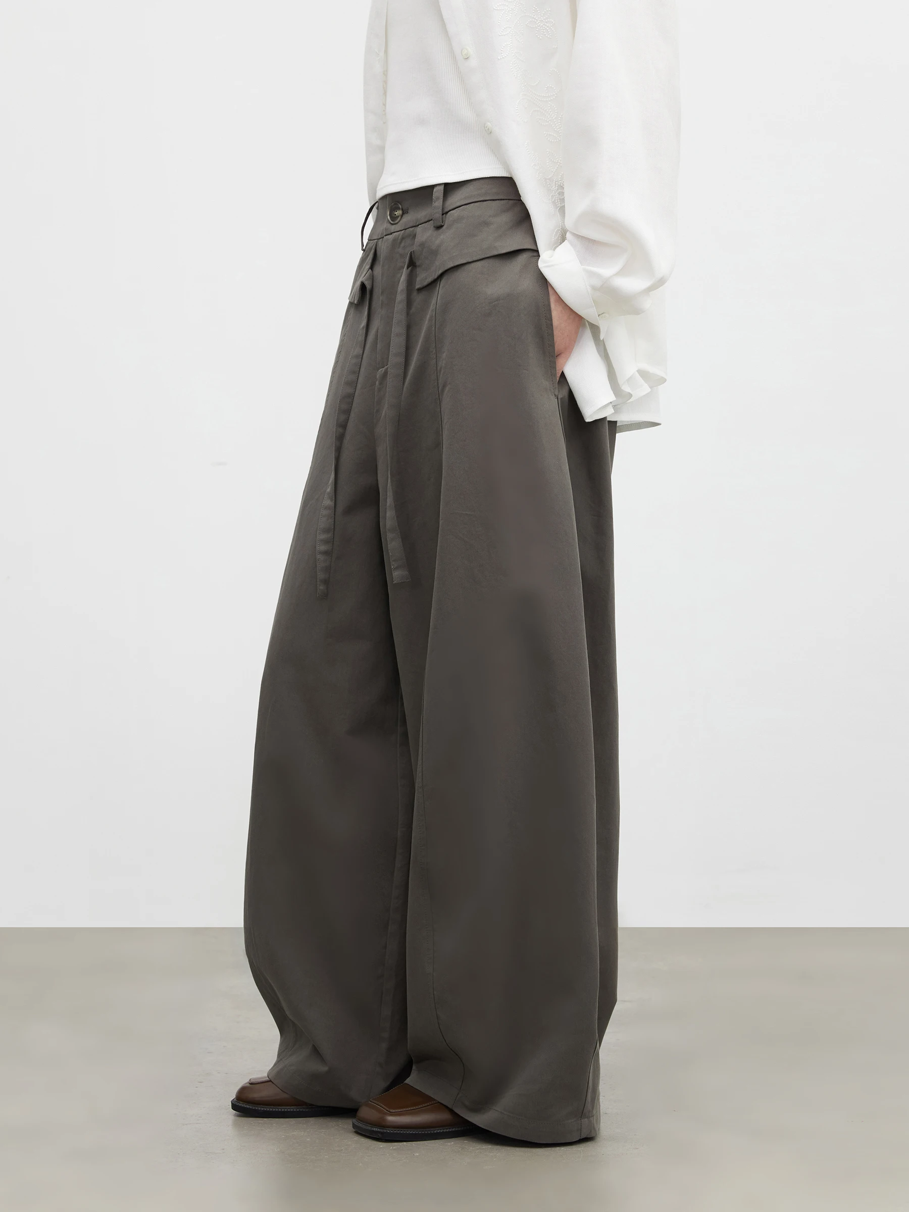 

CHICVEN Весенние винтажные простые свободные шелковые брюки с широкими штанинами для женщин, повседневные длинные брюки с высокой талией на пуговицах, 50% хлопок