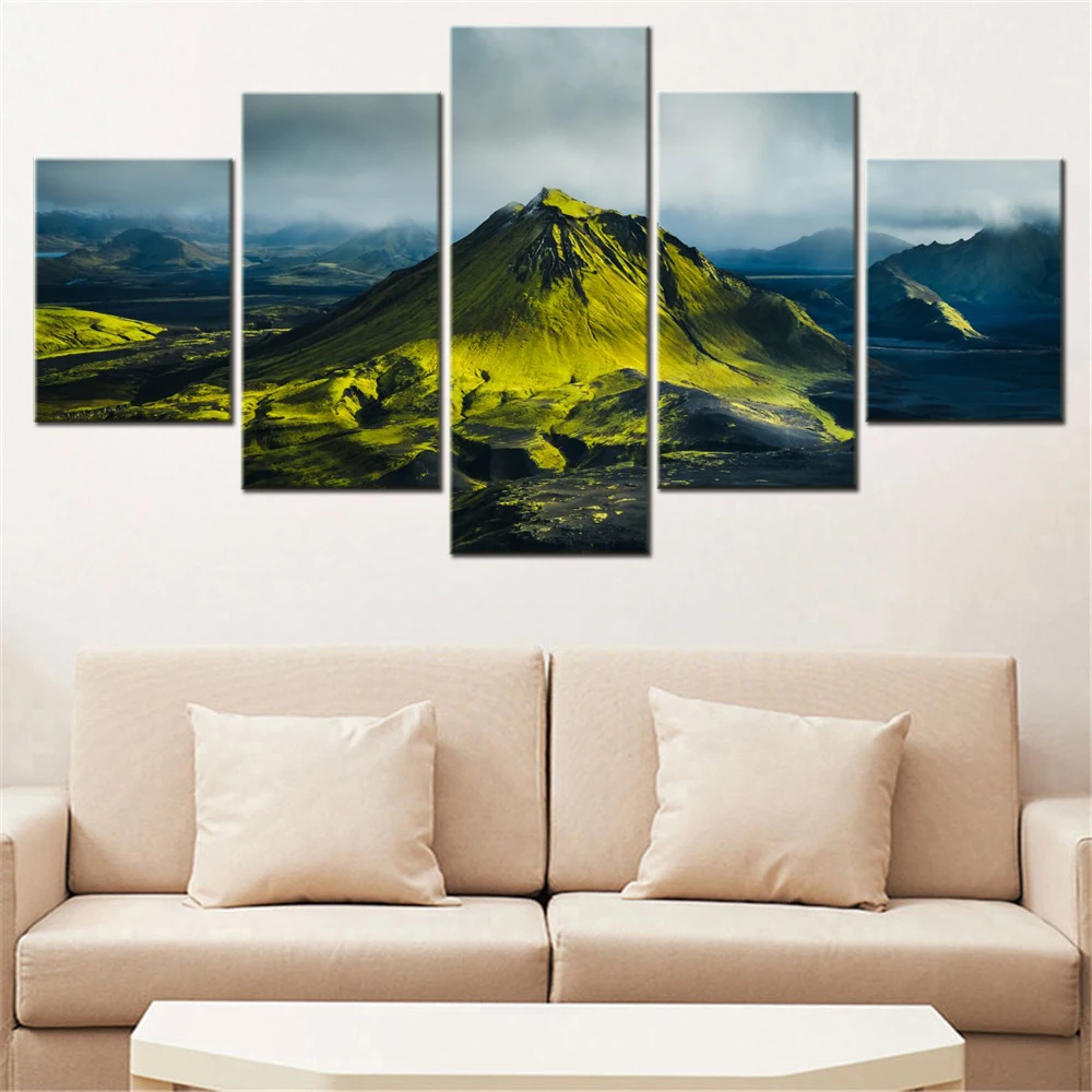 

5 Pieces Canvas Wall Arts Poster Painting Nature Maelifell Volcano Wallpaper Home Decor Picture Printing For Living Room Mural