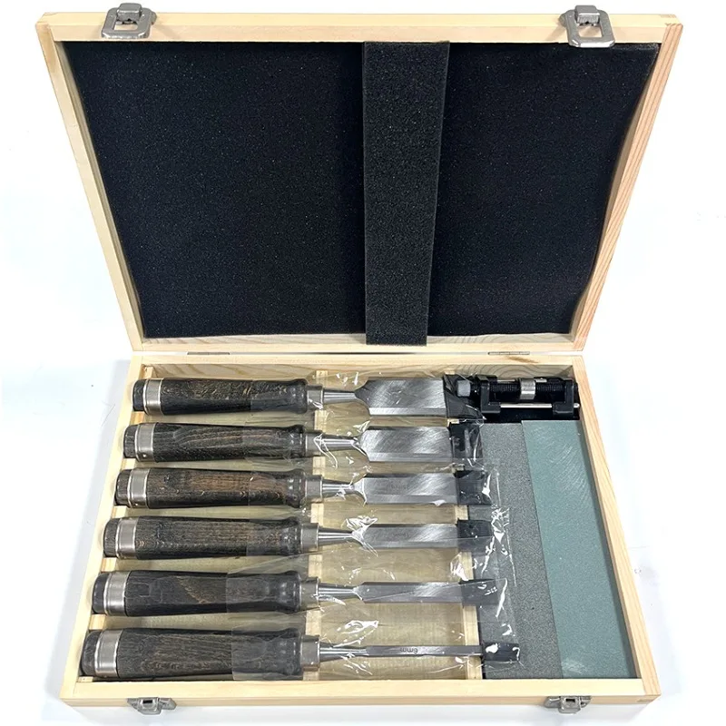 

Carving Knife Set High-grade 6-piece Set Black Walnut Handle Woodworking Tool Carving Chisel + 2 Oil Stones + Sharpener