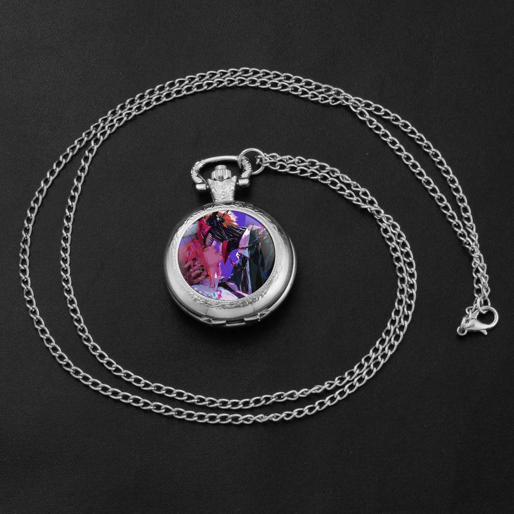 Anime Chainsaw Man Quartz Pocket Watch Chain Necklace Glass Dome Unique Pendant Watch Unisex Gift Manga Collectible Accessory