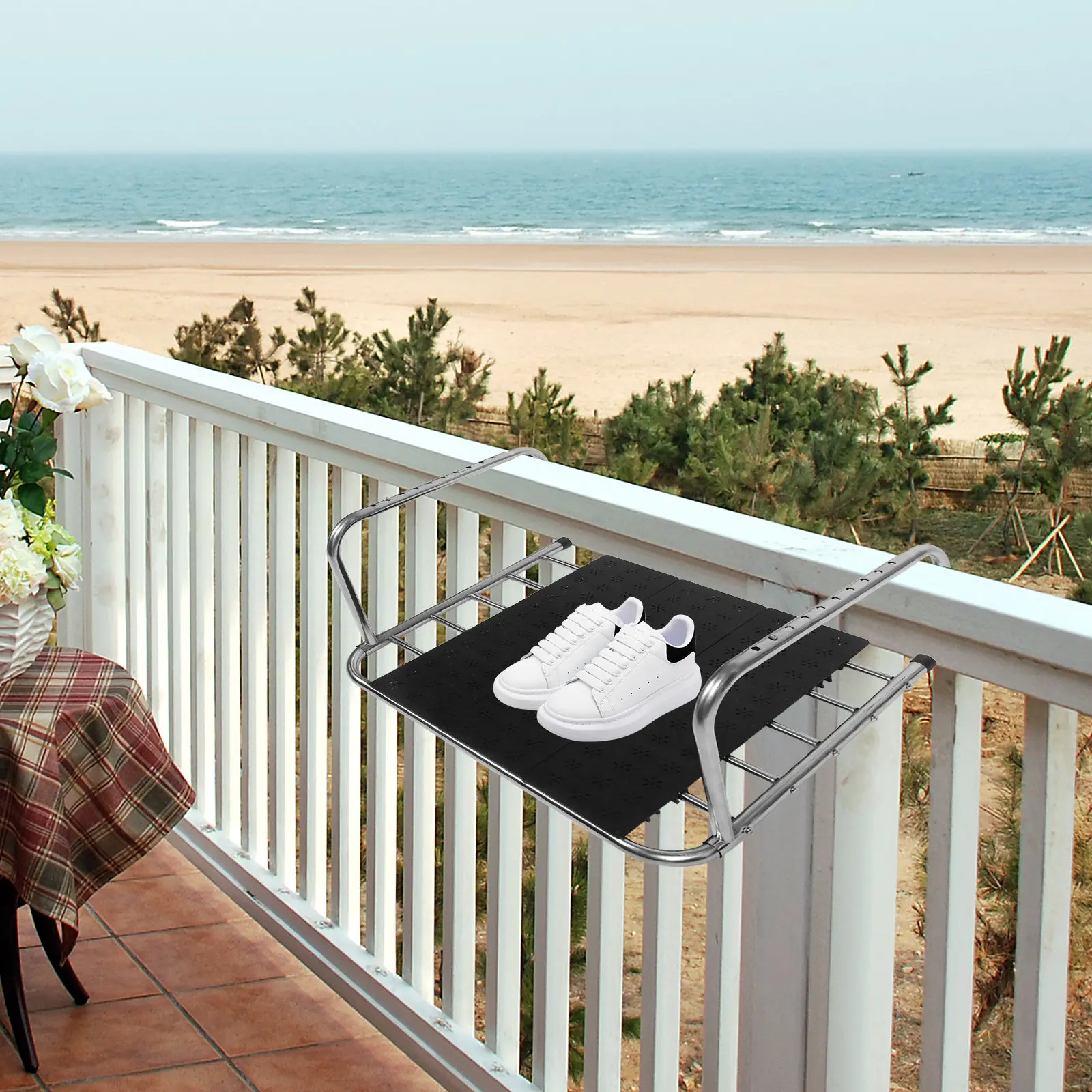 

Window Guardrail Clothes Drying Rack Adjustable Folding Retractable Laundry Rack Balcony Shoe Drying Holder Stainless Steel