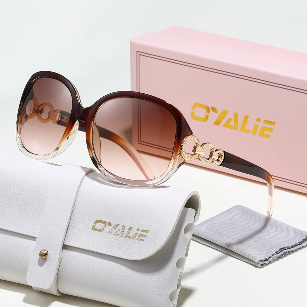 نظارات شمسية نسائية ذات ثلاث حلقات من العلامة التجارية مصممة على الموضة بإطار كبير كلاسيكي دائري معدني مزخرف للحماية من الشمس