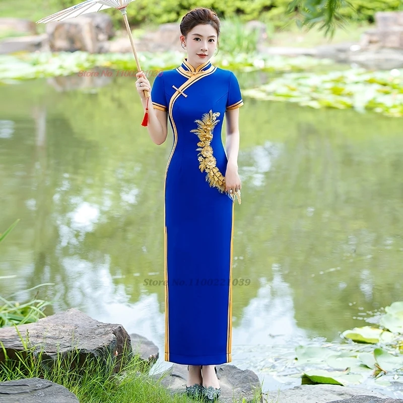 

2025 traditional chinese vintage dress qipao traditional flower embroidery cheongsam improved qipao retro banquet evening dress