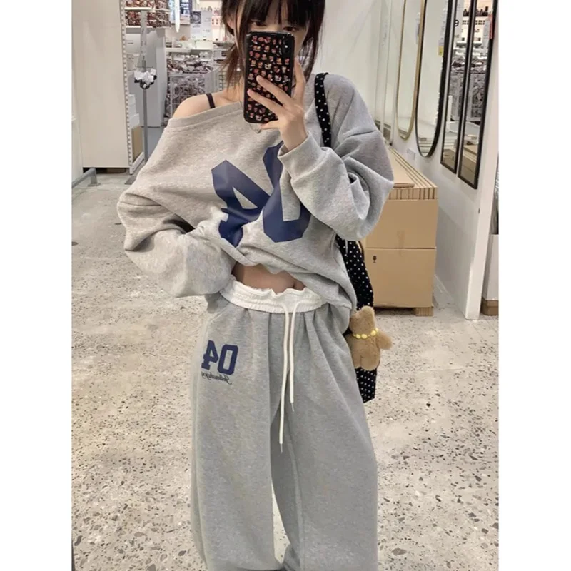 Letter Fashion Color Retro Sports Pants for Women in Spring Summer High Waisted and Drooping Casual Pants Loose Pants Versatile