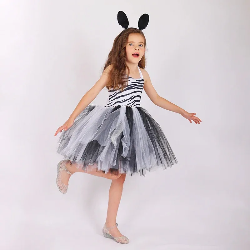 Kids Animal Cosplay Costume Baby Girl Forest Theme Giraffe Cow Tiger Leopard Zebra Print Tutu Dress Birthday Jungle Party Outfit