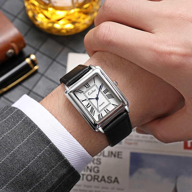 Square Watch for Men Casual Leather Strap Luxury Business Wristwatch Fashion Designer Rectangle Dial Quartz Watches Men