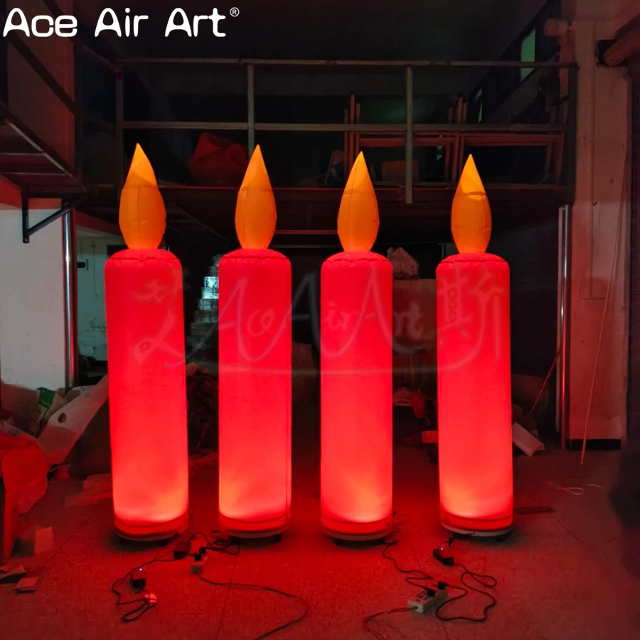 Factory Direct 2-delige opblaasbare kaarsen, zelfstaande rode opblaasbare led-kaarsen voor vakantie/podium/feestdecoraties