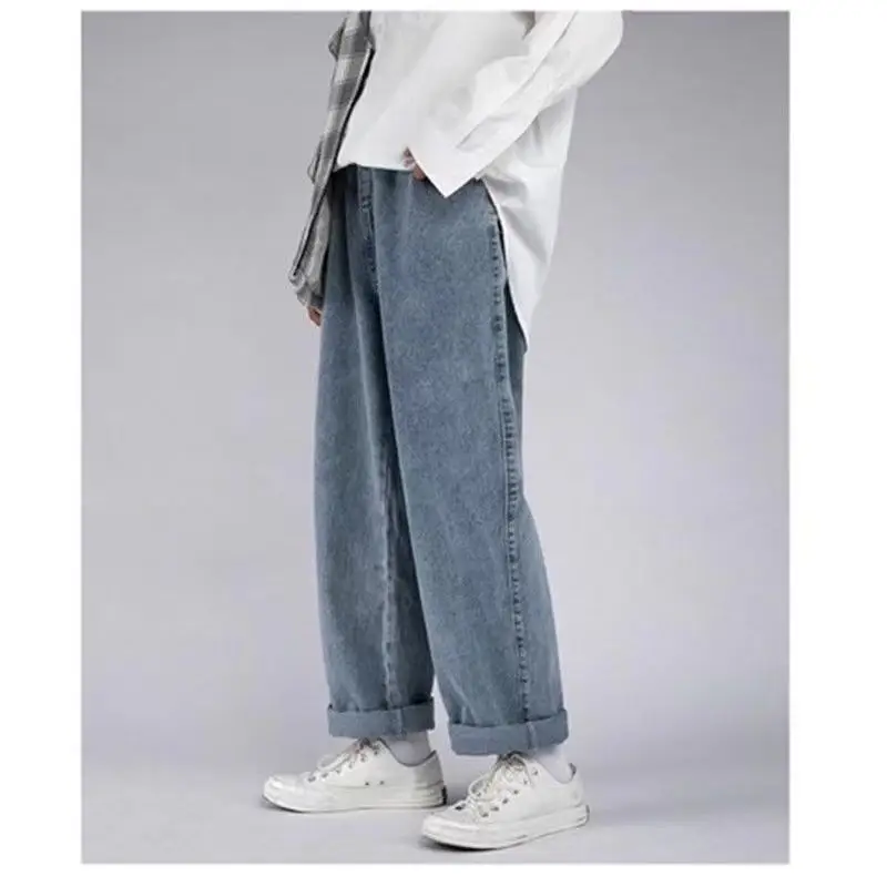 

Spring Autumn New Fashion Solid Color Elastic Waist Jeans Women High Street Casual Loose Vintage All-match Wide Leg Trousers