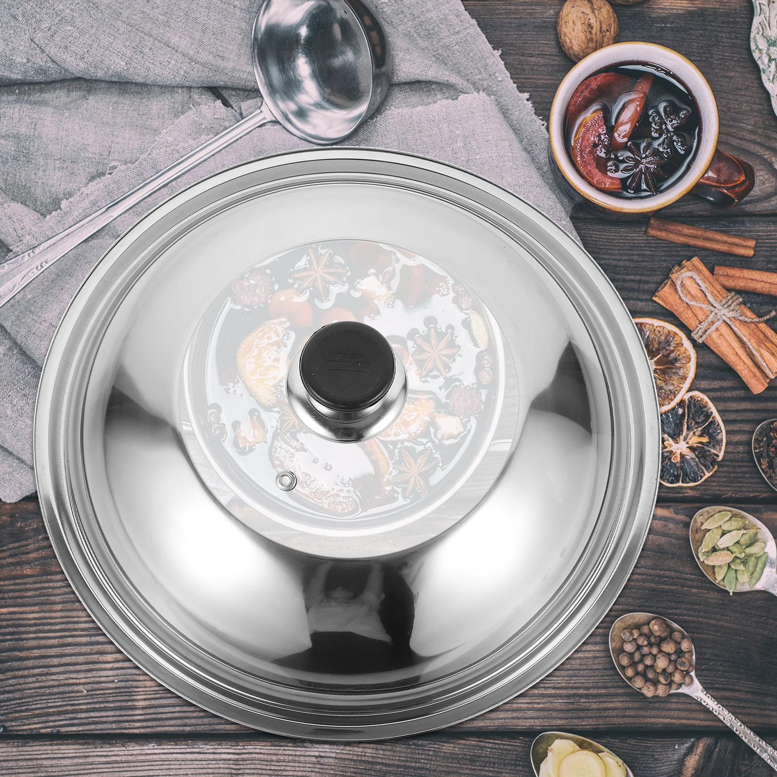 

Stainless Steel Pot Lid Universal Fit Visible Cooking Cover Heat Resistant Handle Dishwasher Safe Kitchen Gadget for Wok