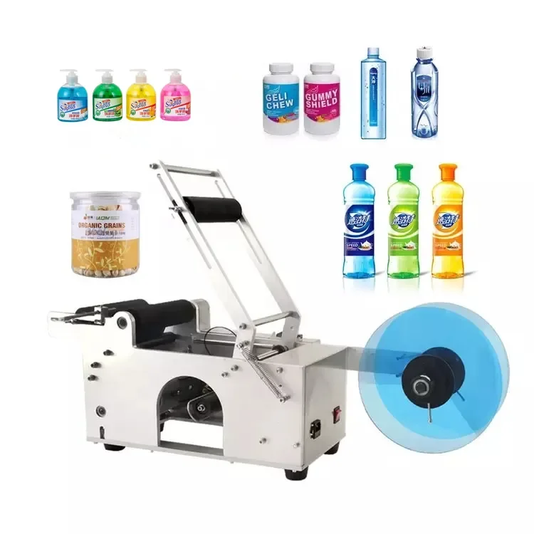 Price MT-50 Desktop Manual Sticker Auto Small Round Glass Vial Plastic Bottle Adhesive Label Semi Automatic Labeling Machine