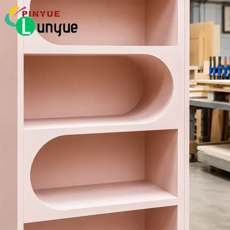 Custom Luminous Pink Arched LED Display Cabinet with Drawers Modern Retail Shelf for Cosmetics Store Boutique Showcase