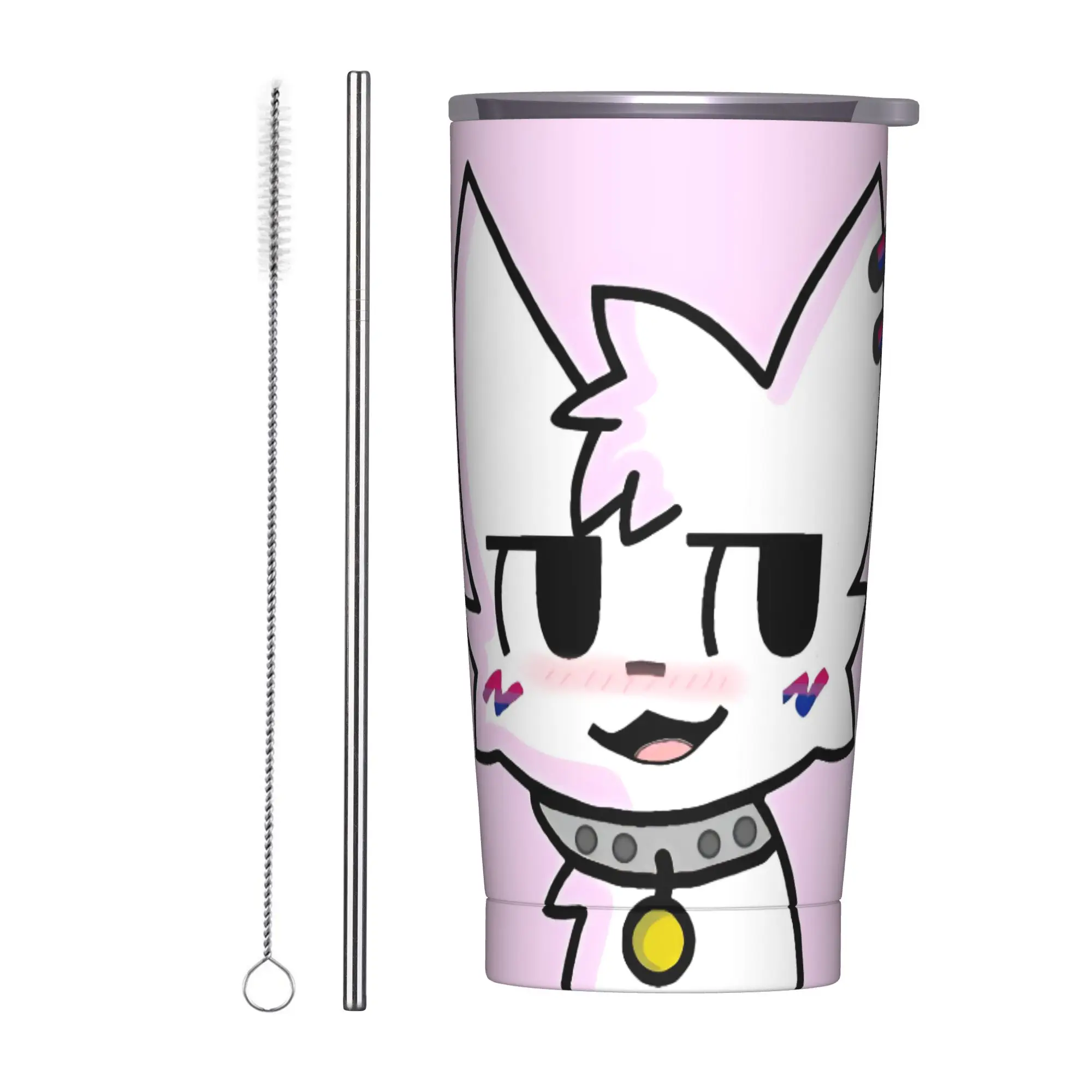Boykissers Silly Insulated Tumbler with Straws Lid Cat Vacuum Thermal Mug Office Home Hot Cold Drink Cups, 20oz