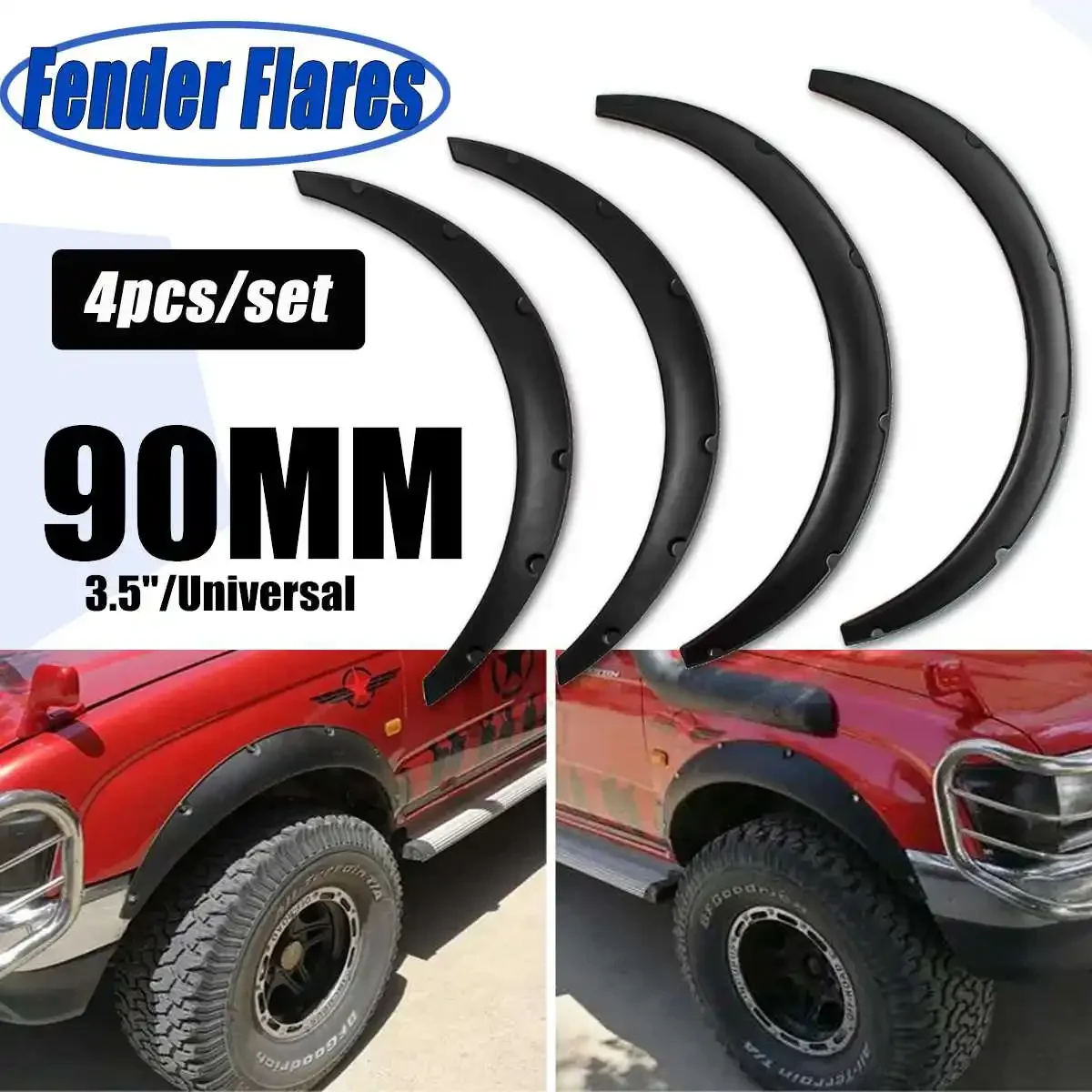 

4Pcs 3.5inch Universal Flexible Car Mudguards Mud Splash Guards Mud Flaps Fender Flares Extra Wide Body Eyebrow Wheel Arches