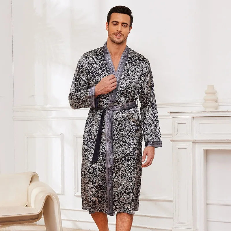 Kimono da uomo accappatoio indumenti da notte larghi Loungewear stampa macchia vestiti per la casa indumenti da notte Casual maschili accappatoio da notte con cintura