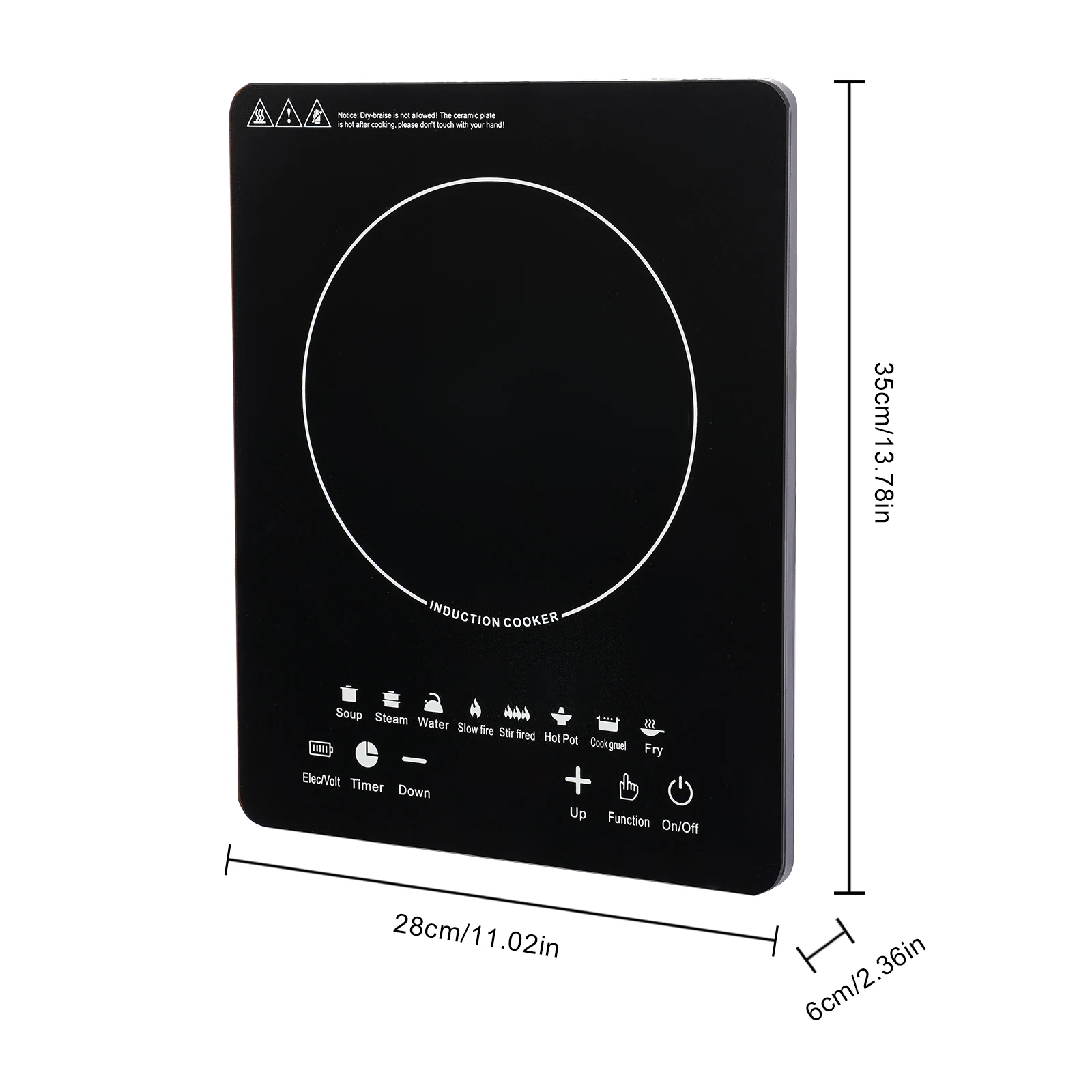 2200W 110V Electric Induction Cooktop Explosion-proof Glass Touch Panel Automatic Shut-off Over-heat Waterproof Leakproof