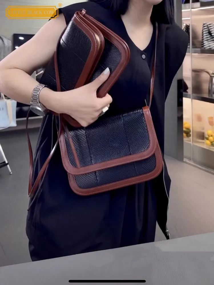 

Fashion Women Casual Cowhide Snake Pattern Square Mini Hasp Patchwork Mixed Color Single Shoulder Lady Underarm Crossbody Bag