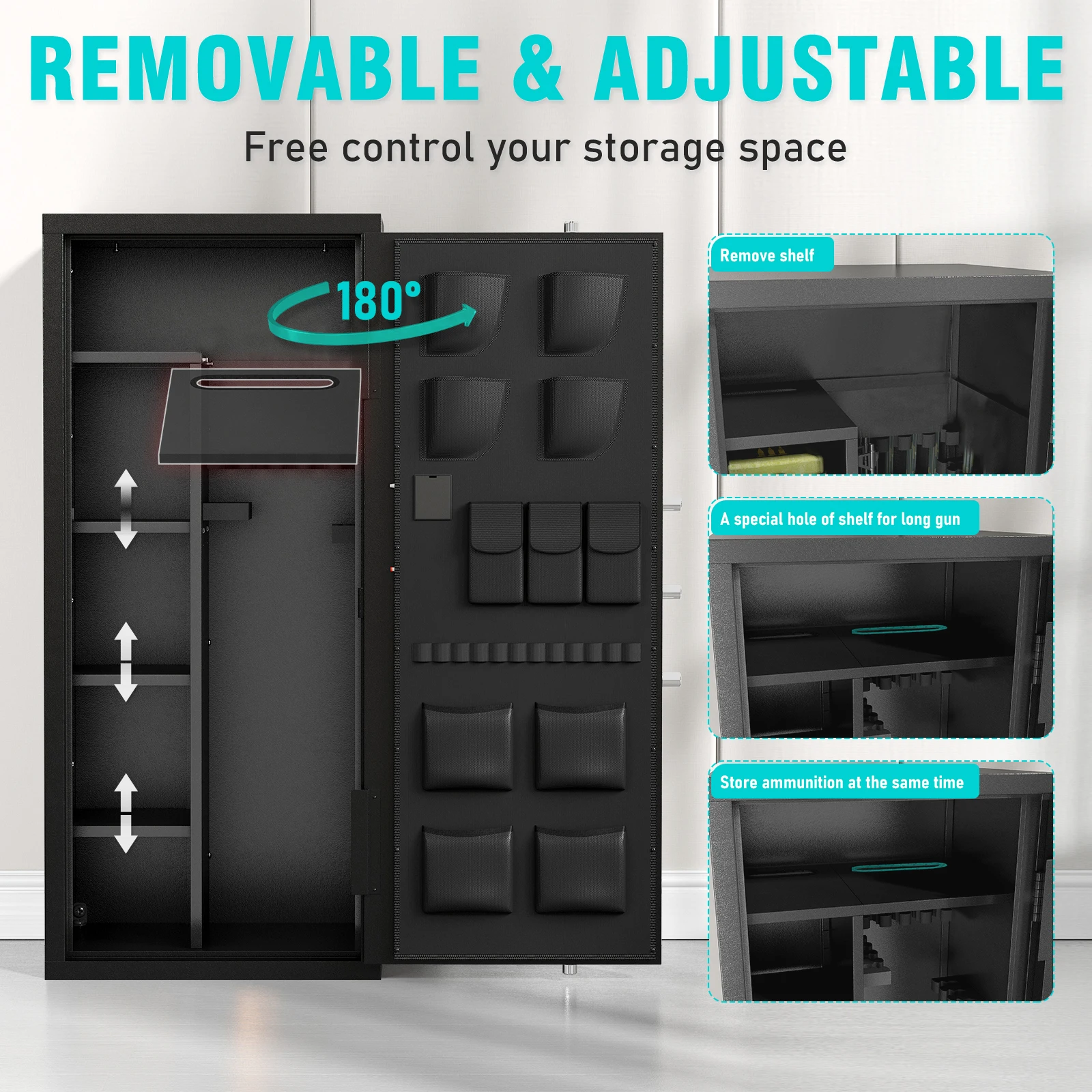 15-20 Large Fingerprint Gun Safe for Rifles and Pistols, Unassembled Gun Safe with Adjustable Shelf & Gun Rack