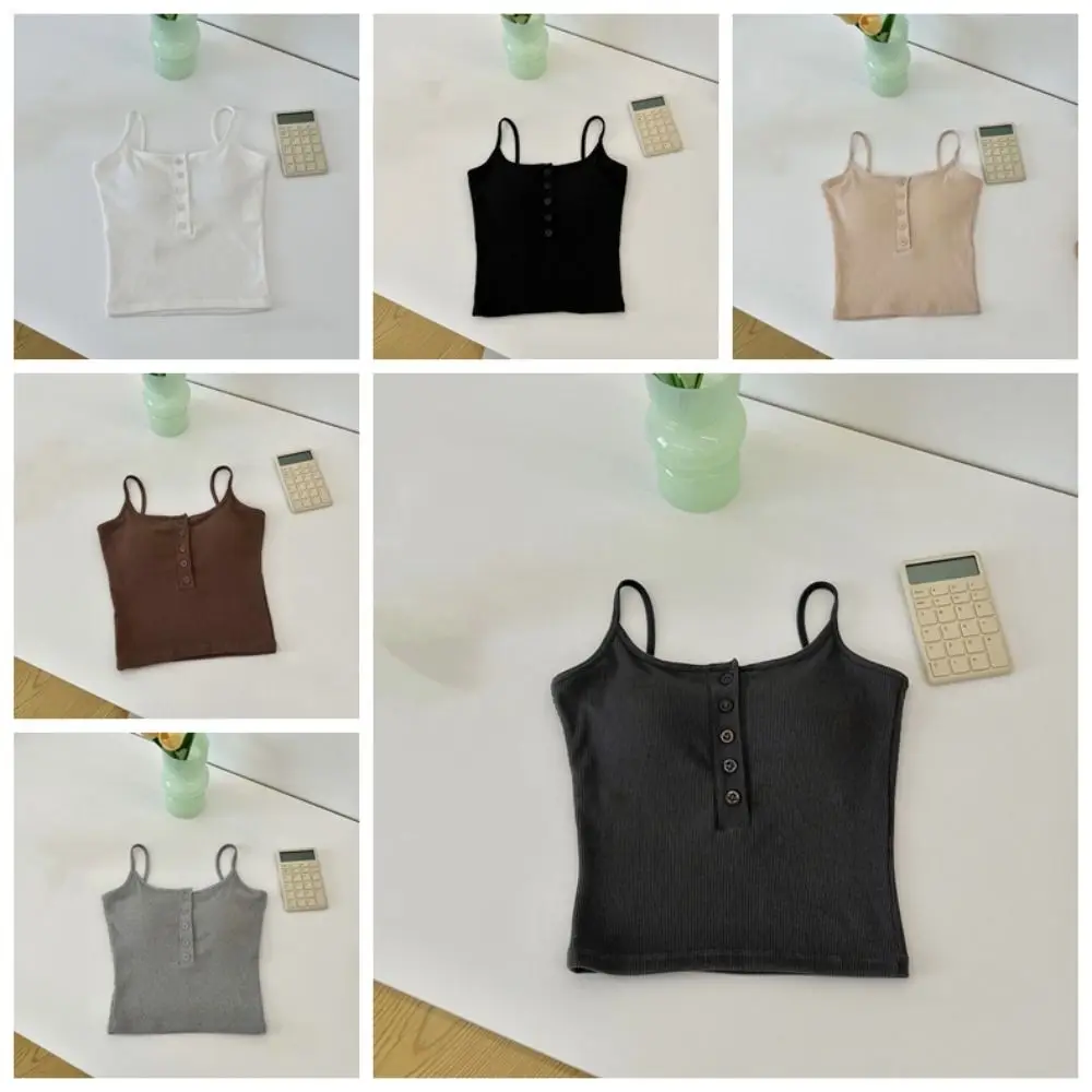 เสื้อกล้ามทรงเข้ารูป ผ้าฝ้าย สีพื้น สายเดี่ยว ครอปท็อป เสื้อซับใน เสื้อชั้นในมีฟองน้ำ สายเดี่ยวสำหรับใส่ไปทะเล