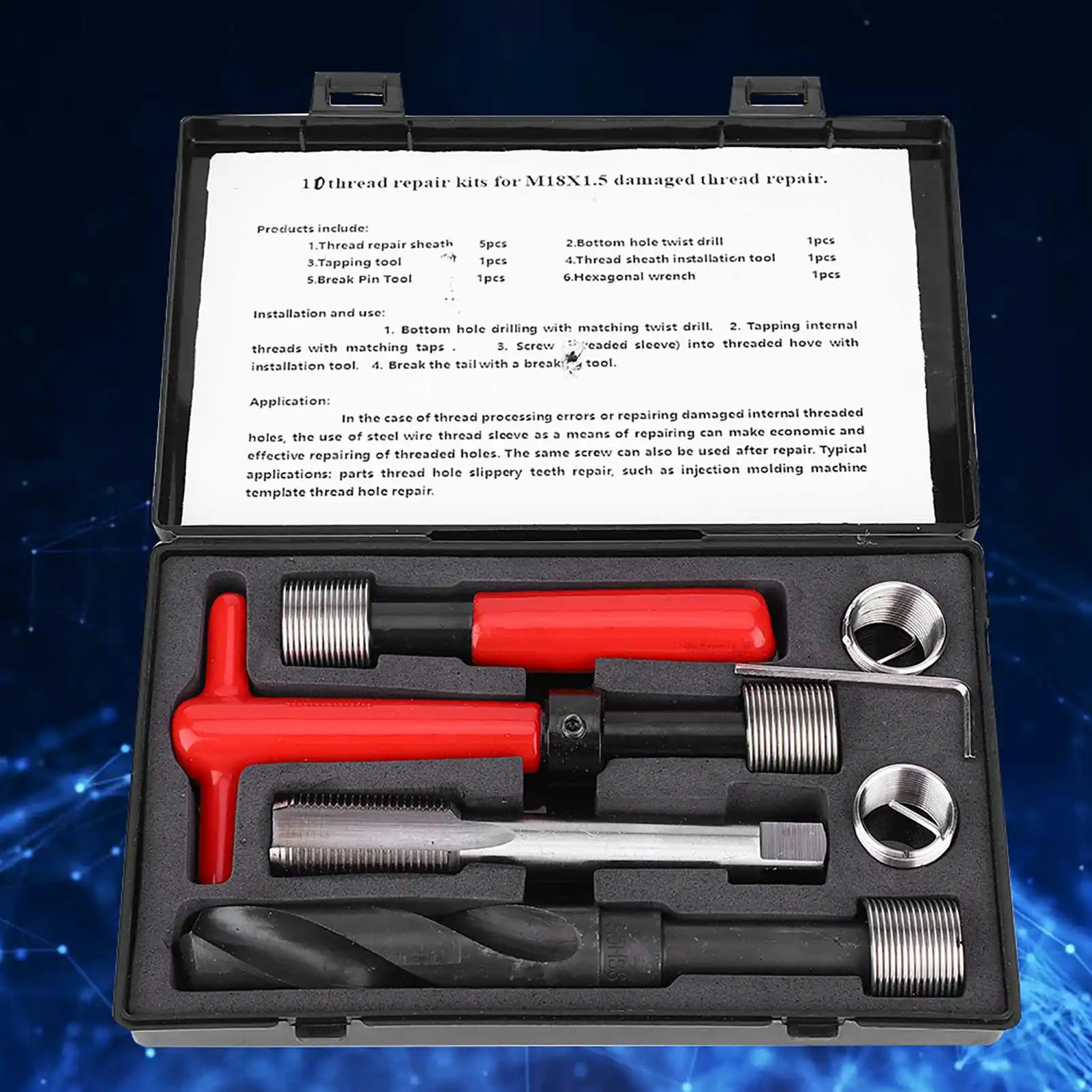 

Tap Insertion Tool Thread Repair Kit Stainless Steel Twisted Drill Wrench Threaded Insert for Car M18x1.5 Threaded Insert