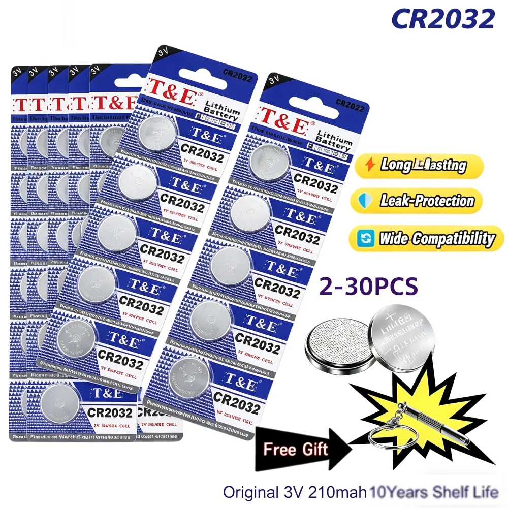 

CR2032 3V 210mAh Button Coin Cell Lithium 2-30PCS DL2032 BR CR 2032 Battery for Car Key Toys Watch Remote Calculator Electronics