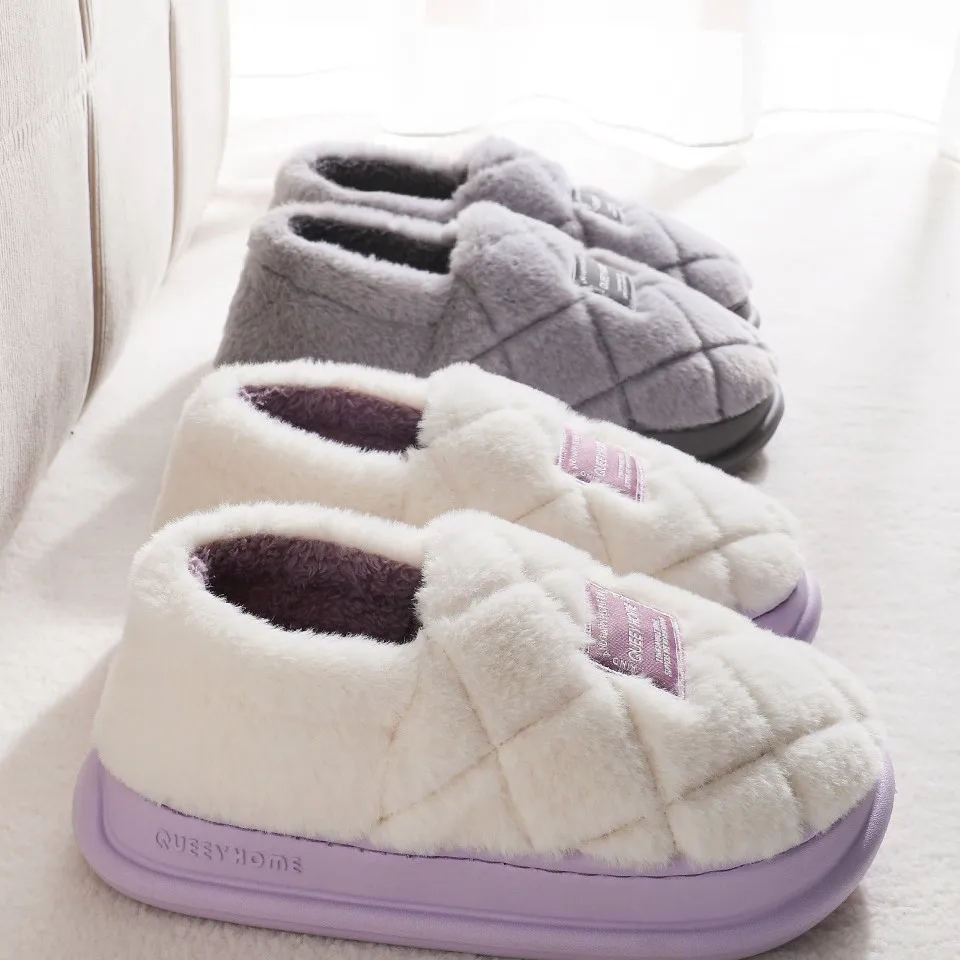 

Зимние парные стильные женские плюшевые тапочки базового дизайна, нескользящие теплые толстые меховые мужские домашние хлопковые туфли zapatillas de mujer