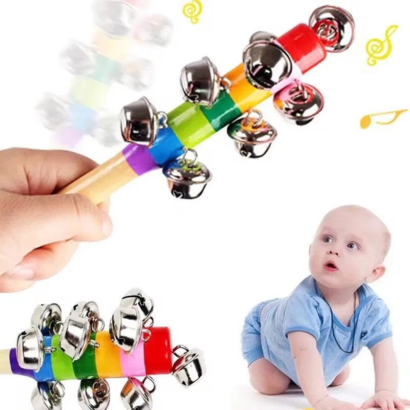 Montessori Toys Baby Wooden Rattles Hand Held Bell Stick Make Sound Sensory Game Baby Development Musical Instrument Toys