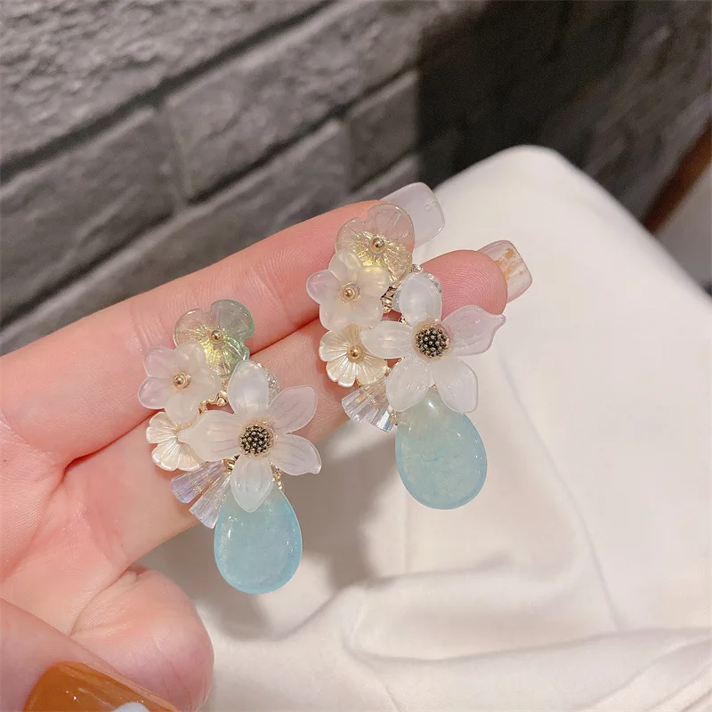 Flower antique style Hanfu heavy industry elegant ladies earrings