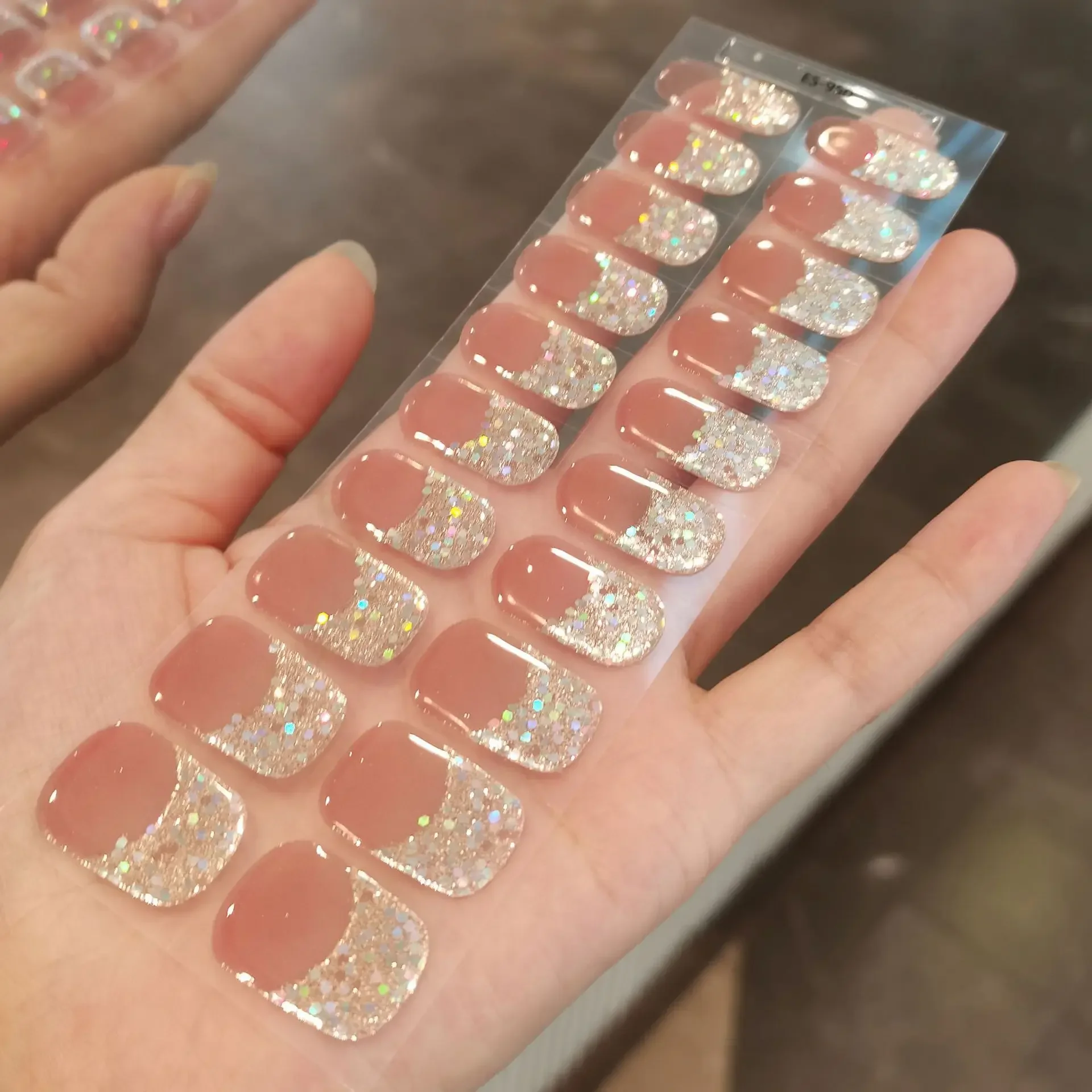 20Tips French Gel Nail Strips Patch Sliders Adhesive Waterproof Long Lasting Full Cover Gel Nail Stcikers UV Lamp Need