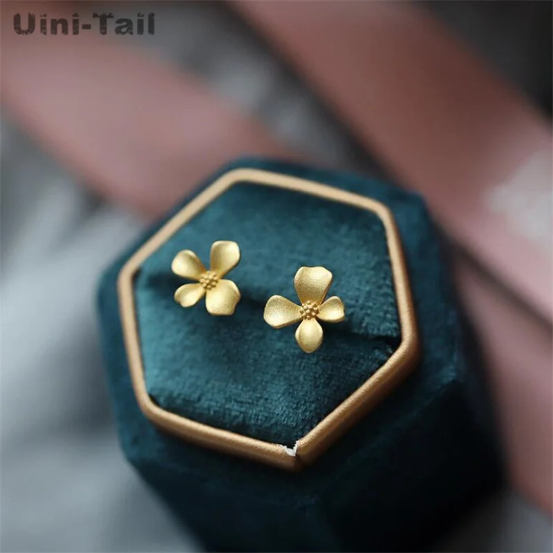 Uini-Tail Hot Selling New 925 Tibetan Silver Gold Frosted Flower Earrings Temperament Simple Fashion Exquisite Gardenia Earrings