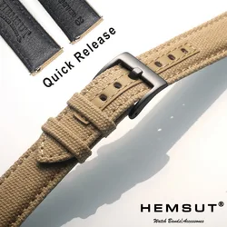 Hemsut Canvas Watch Bands Premium Material Quick Release Black Quality Nylon Watch Straps Steel Buckle 18mm 20mm 22mm 24mm