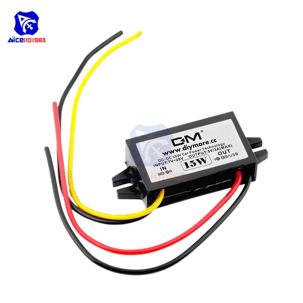 diymore DC/DC Buck Converter Regulator 12V to 5V 3A 15W Car Monitor Step Down Power Supply Module