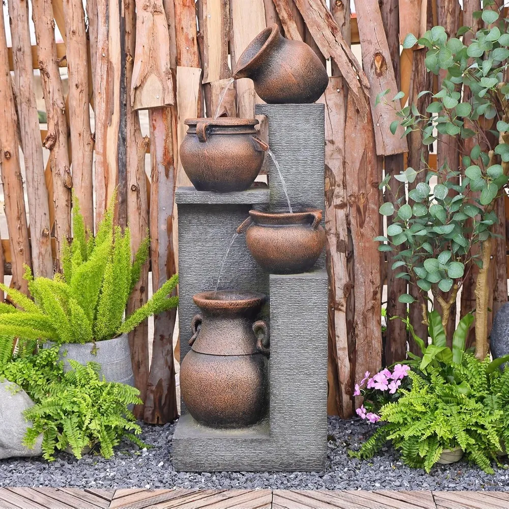 

Water Fountain Outdoor Garden Fountain Large- 4 Tiered Cascading Bowls and Outdoor Fountains and Waterfalls with Lights