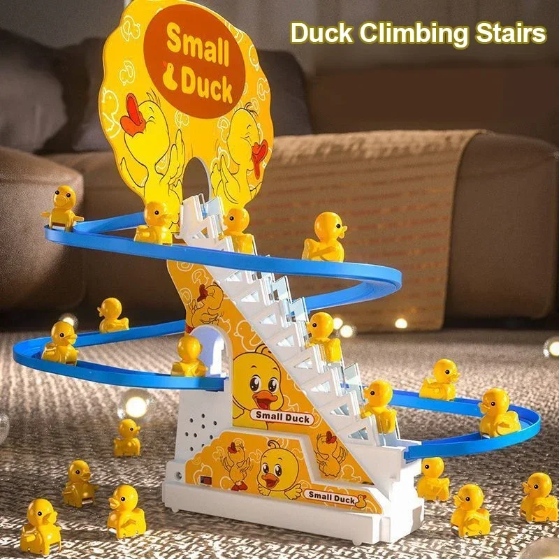 Patitos para niños subir escaleras, lindas escaleras para escalar patos, juguetes para cantar eléctricos para bebés, toboganes para patos