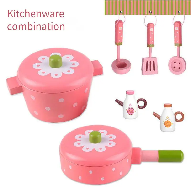 Kawaii Children's Kitchen Toys Simulation Vegetable Hot Pot Wooden Toys Kitchen Cook Prentend Play Food Tofu Knife Pan Set