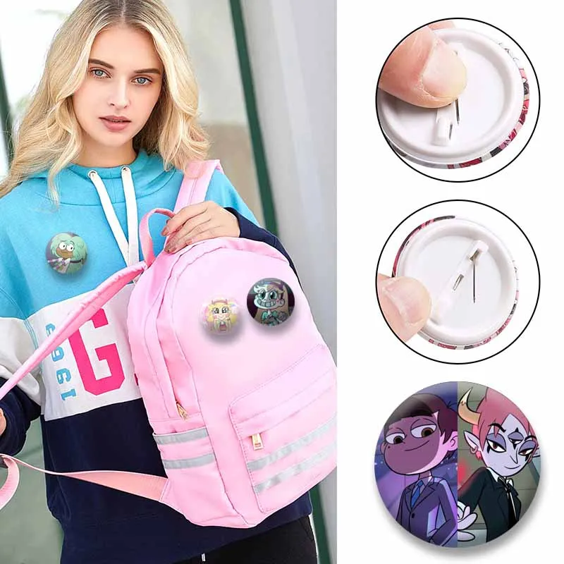 Cute Anime Star Vs The Forces of Evil Badge Cartoon Role Playing Enamel Pins Round Brooch Shoulder Bag Collar Accessories Gifts