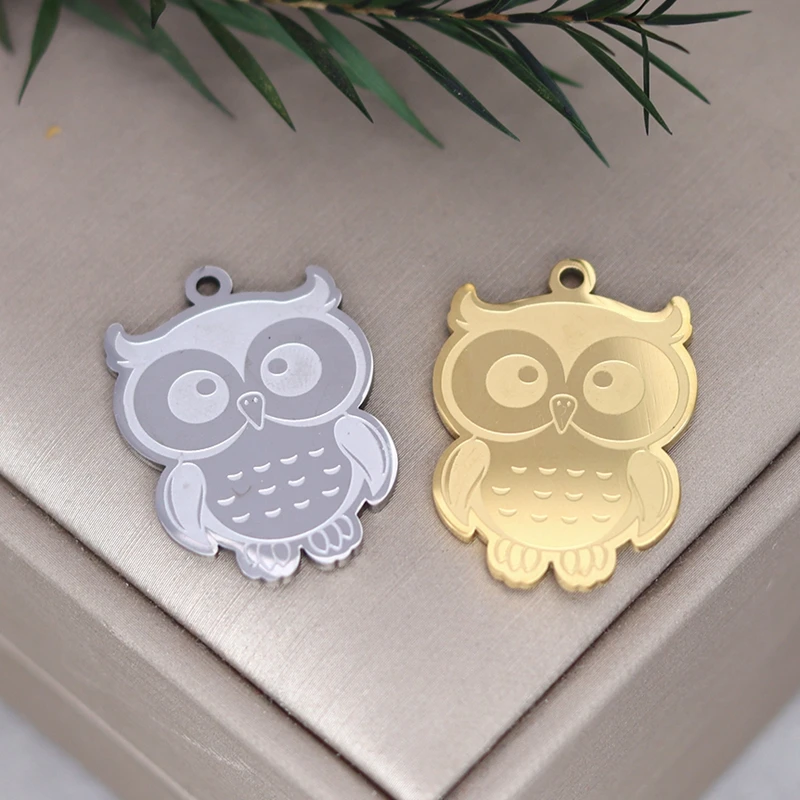 2pcs High Quality Stainless Steel Cartoon Owl Charms For Jewelry Making Necklace Keychain Kids Gift Pendant Animal diy Supplies