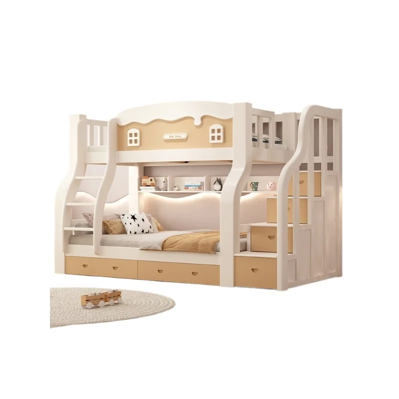 Upper and lower beds, solid wood double high and low beds, multi-functional mother and child beds