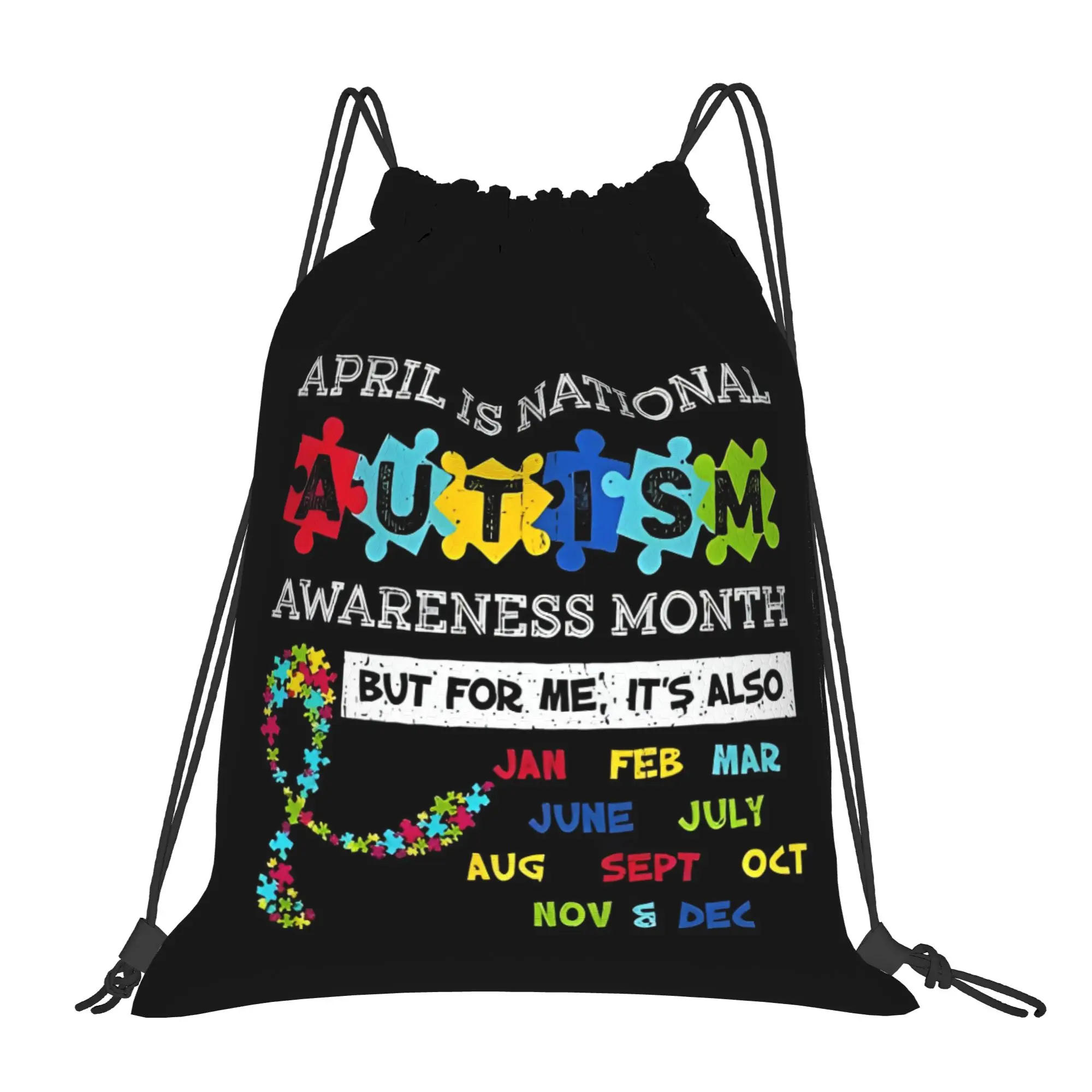 National Autism  Month Puzzle Mom  Multi-function Pocket Men Women Storage Backpack Teenager Travel Bag Print Drawstring Bags