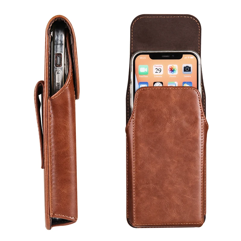 Leather Men Waist Bag Mobile Phone Fanny Pack Holster Pouch for Xiaomi Redmi Oppo Huawei Samsung Galaxy iPhone 15 Pro Max Plus