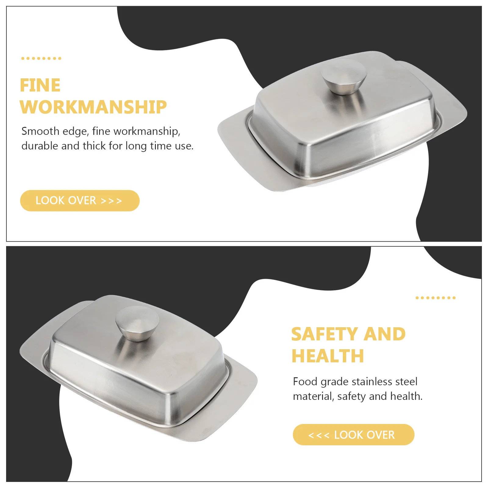 

1pc Stainless Steel Butter Dish Simple Beef Tallow Container Lid Smooth Edge Storage Plate Kitchen Tableware Cheese