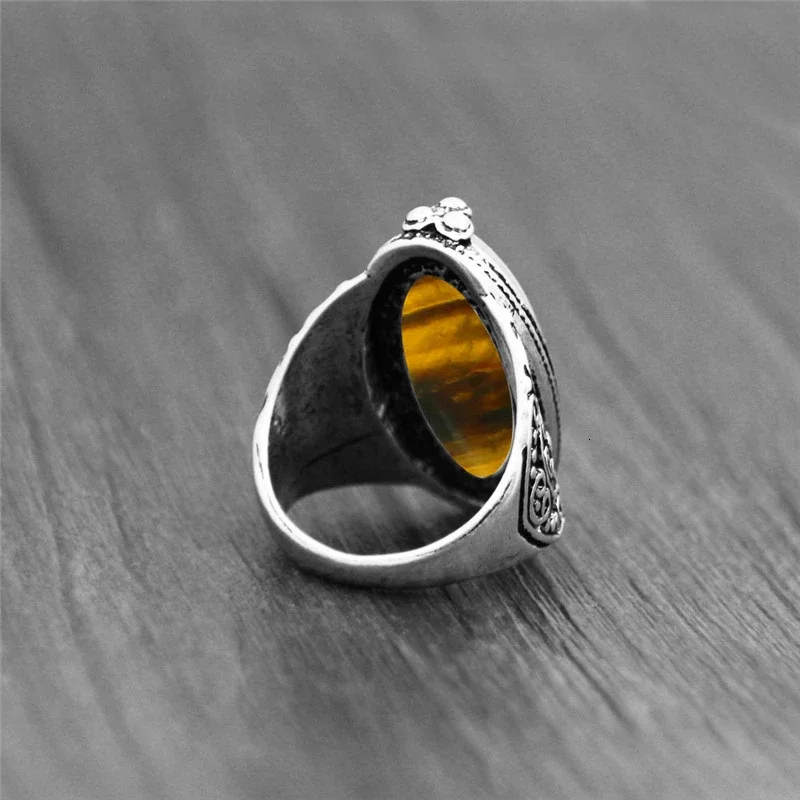 Irregular Natural Tiger Eye Rings Flower Band Stone Ring For Women Antique Silver Plated Fashion Jewelry TR665