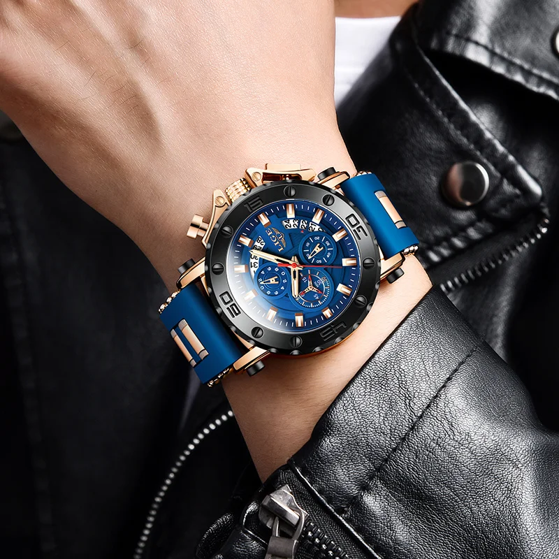 LIGE Mens Watch Blue Dial Military Sports Quartz Watches Men Waterproof Fashion Luminous Calendar Man Watch Business Male Clock