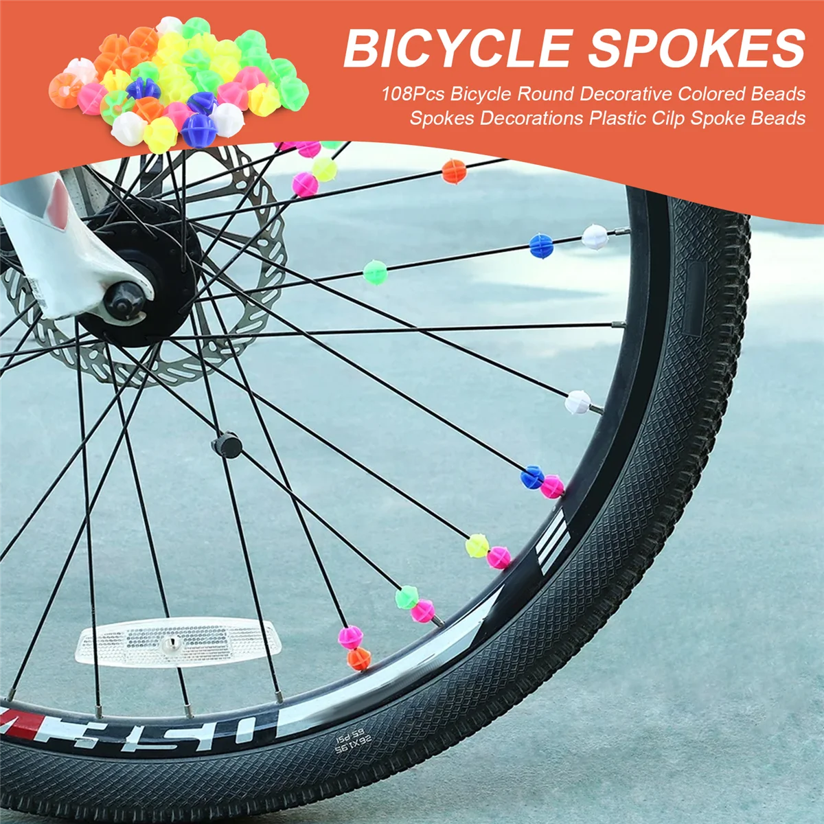 108Pcs Bicycle Round Decorative Colored Beads Spokes Decorations Plastic Cilp Spoke Beads