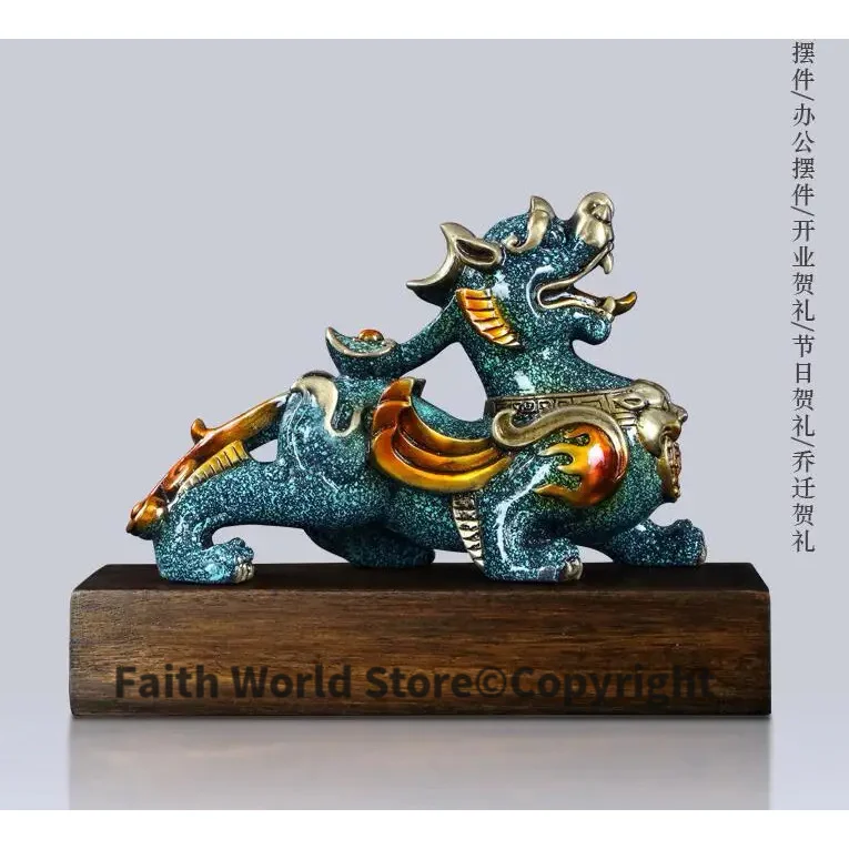 Limited Edition-best gift # TOP shop home business art Collection #Lucky Fire Unicorn dragon PIXIU bronze Sculpture decor ART