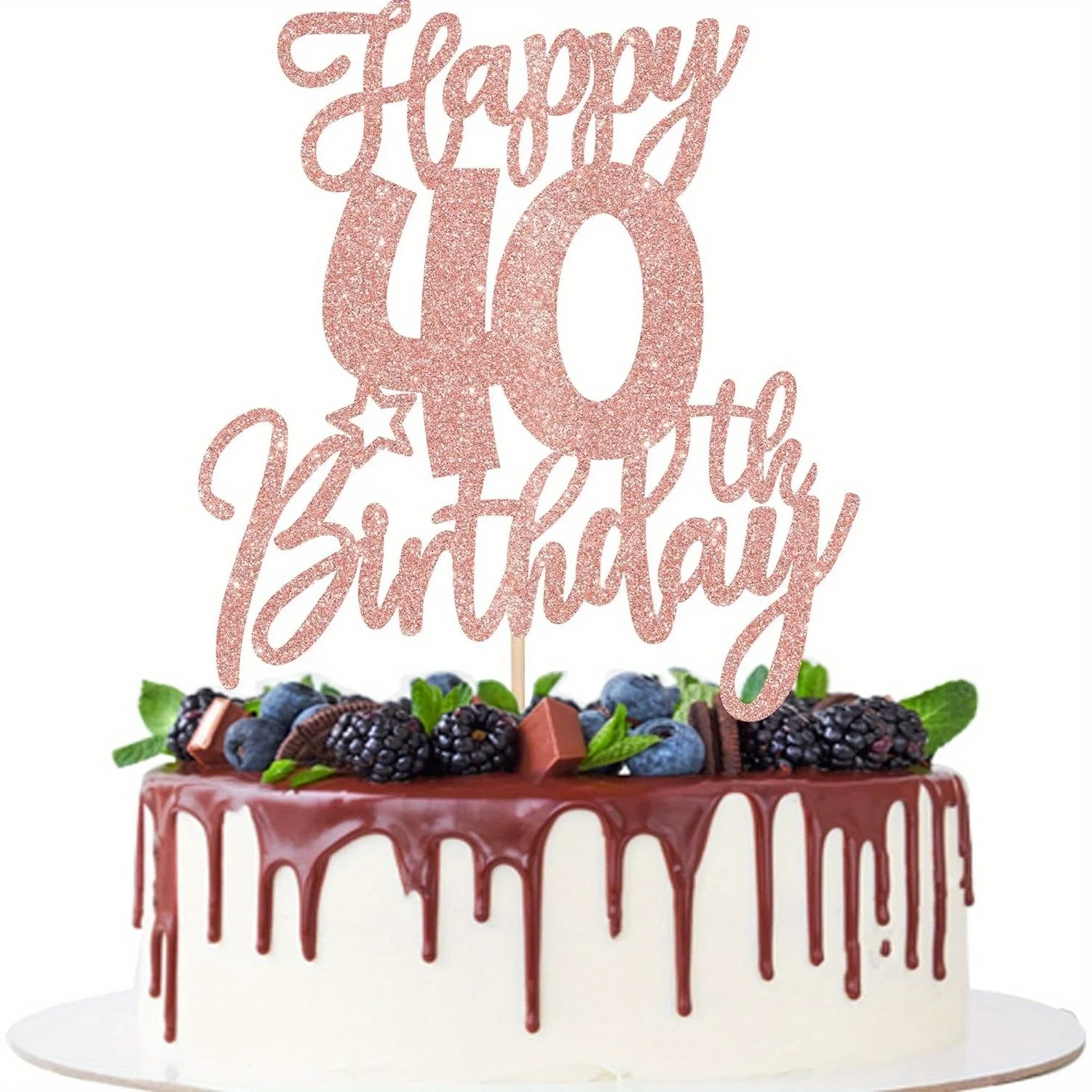 1PC Rose Gold  Happy 40th Birthday Cake Topper-Cheers to 40 Years  Hello 40 Cake Decoration for Anniversary Celebration Supplies