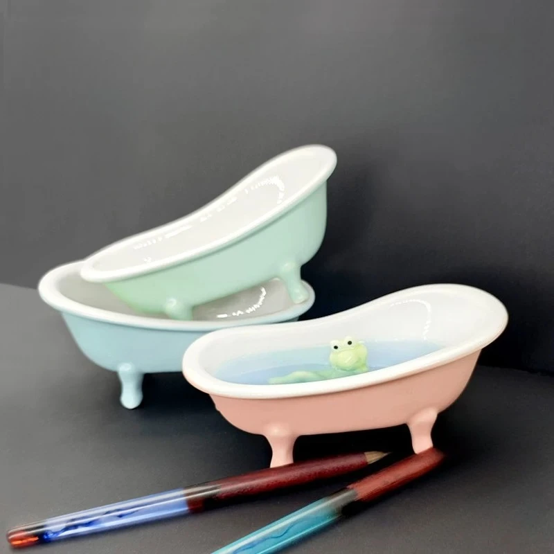 Creative Ceramic Bathtub Brush Washer Cute Watercolor Paint Brush Cleaning Pot Art Supplies for Students Painting Tools