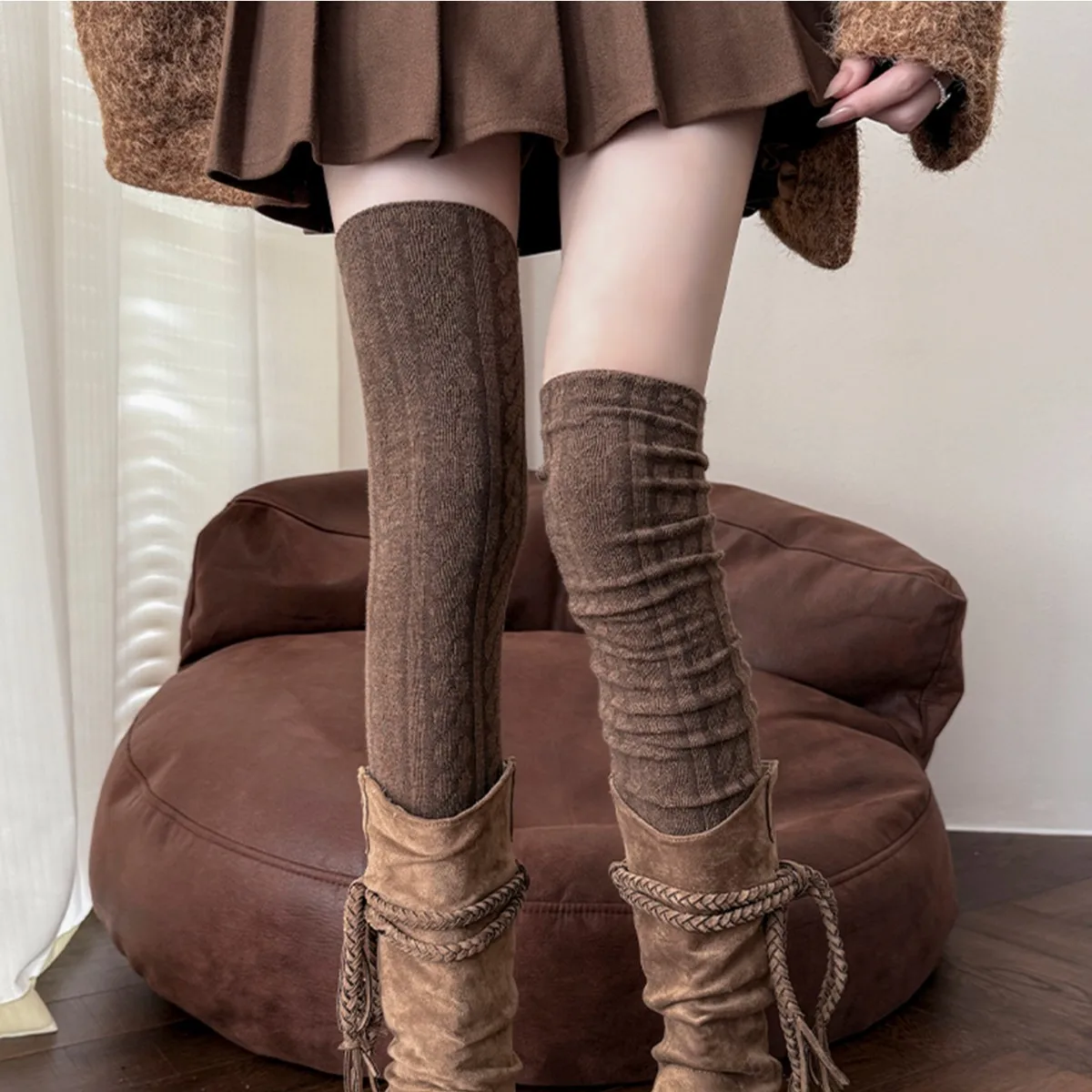 

Fashion Pure Cotton Solid Color Knee High Socks Female Boot Socks Non-Slip Slim Fit Long Stockings for Fall Winter JK Socks